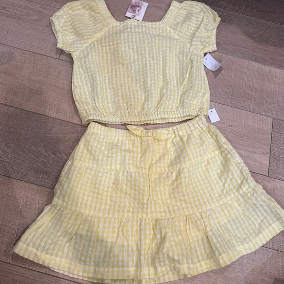 JESSICA SIMPSON GIRLS YELLOW PLAID 2 PIECE SKORT SHIRT SET LARGE 10 NEW - Picture 1 of 9